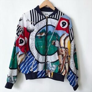 Vintage Golf Print Bomber Jacket